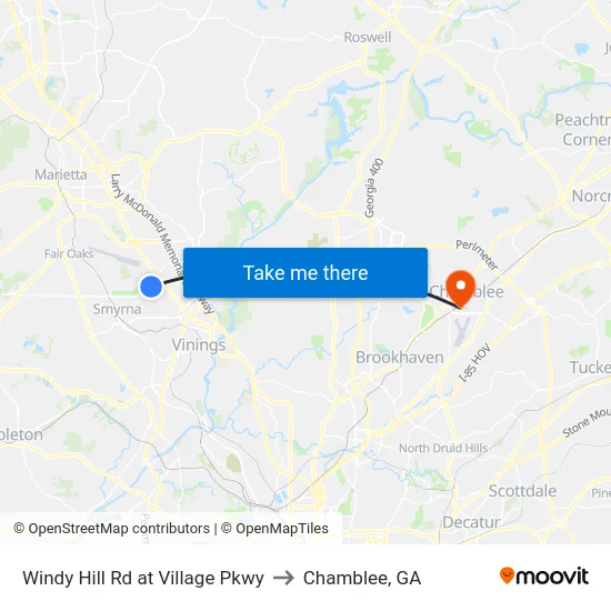 Windy Hill Rd at Village Pkwy to Chamblee, GA map