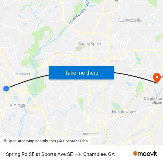 Spring Rd SE at Sports Ave SE to Chamblee, GA map