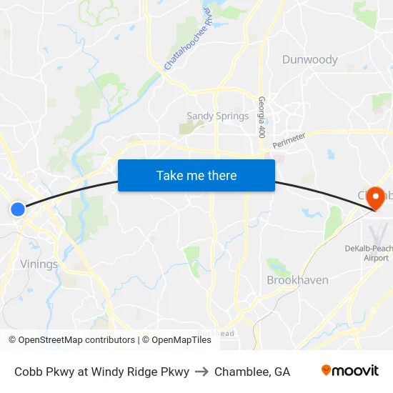Cobb Pkwy at Windy Ridge Pkwy to Chamblee, GA map