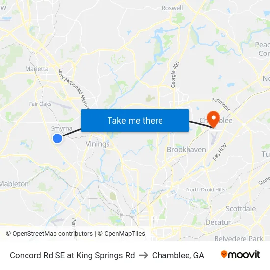 Concord Rd SE at King Springs Rd to Chamblee, GA map