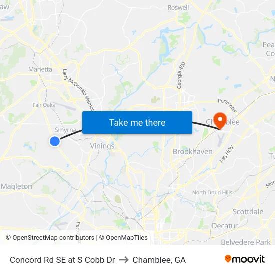 Concord Rd SE at S Cobb Dr to Chamblee, GA map