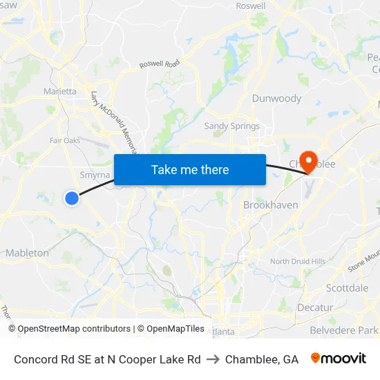 Concord Rd SE at N Cooper Lake Rd to Chamblee, GA map