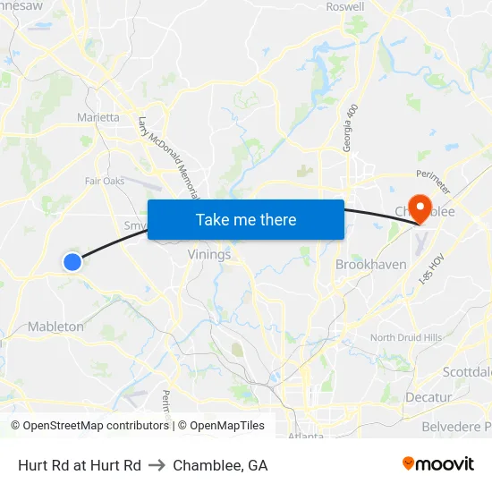 Hurt Rd at Hurt Rd to Chamblee, GA map