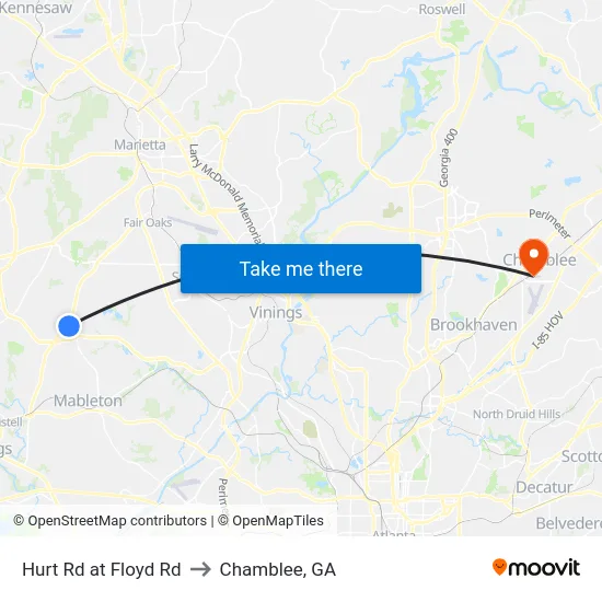 Hurt Rd at Floyd Rd to Chamblee, GA map