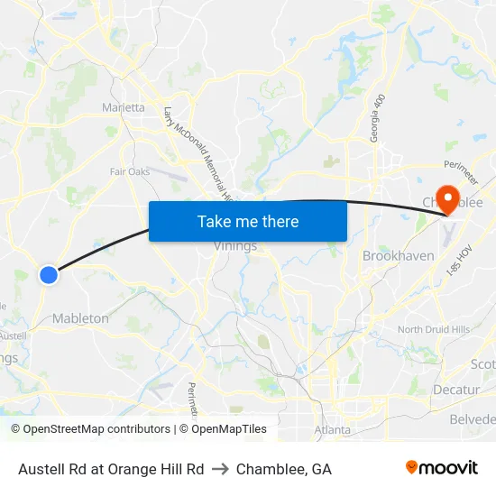 Austell Rd at Orange Hill Rd to Chamblee, GA map