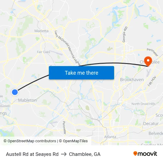Austell Rd at Seayes Rd to Chamblee, GA map