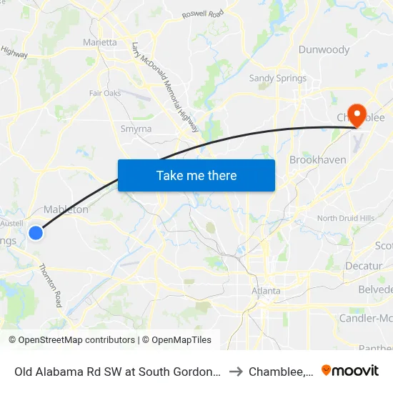 Old Alabama Rd SW at South Gordon Rd SW to Chamblee, GA map