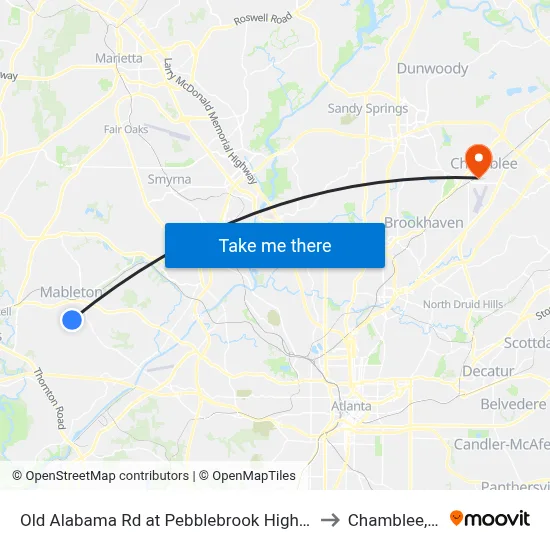 Old Alabama Rd at Pebblebrook High Schoo to Chamblee, GA map