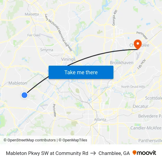 Mableton Pkwy SW at Community Rd to Chamblee, GA map