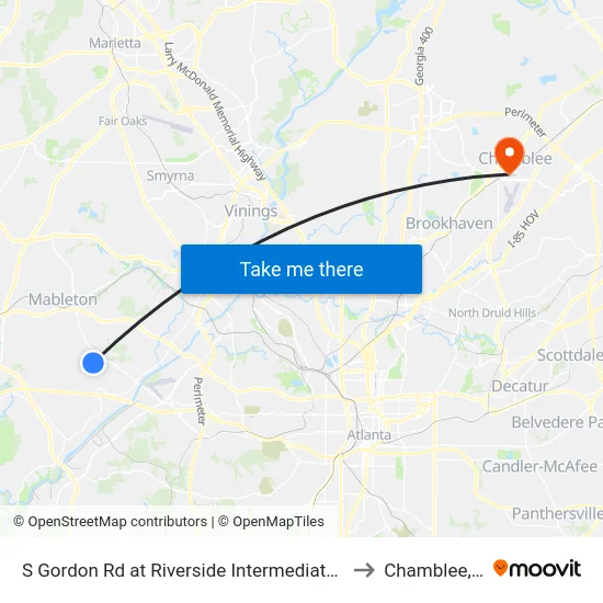 S Gordon Rd at Riverside Intermediate School to Chamblee, GA map