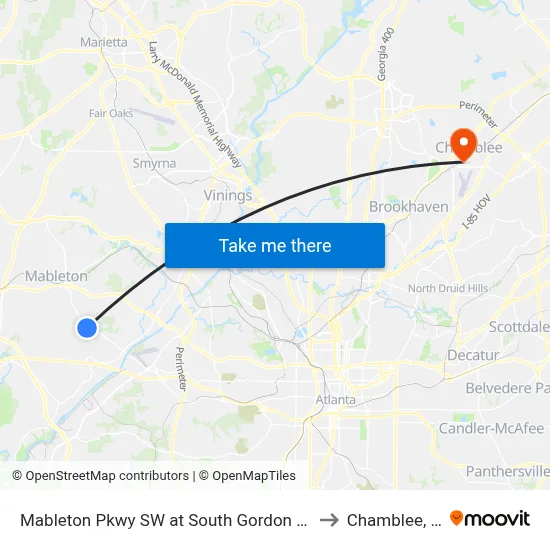 Mableton Pkwy SW at South Gordon Rd SW to Chamblee, GA map