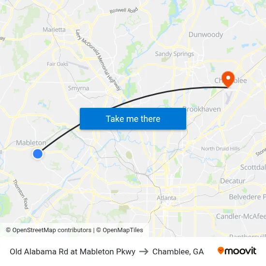 Old Alabama Rd at Mableton Pkwy to Chamblee, GA map
