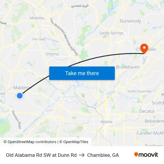 Old Alabama Rd SW at Dunn Rd to Chamblee, GA map