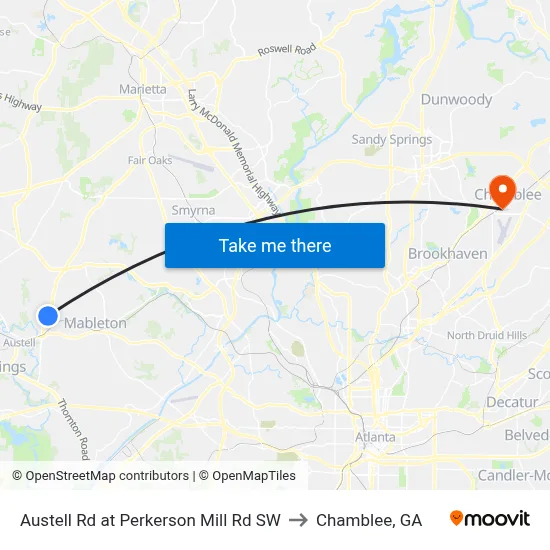 Austell Rd at Perkerson Mill Rd SW to Chamblee, GA map