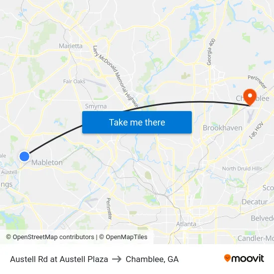 Austell Rd at Austell Plaza to Chamblee, GA map