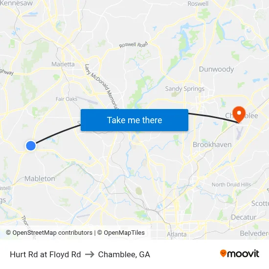 Hurt Rd at Floyd Rd to Chamblee, GA map