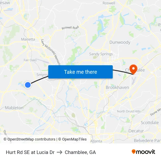 Hurt Rd SE at Lucia Dr to Chamblee, GA map