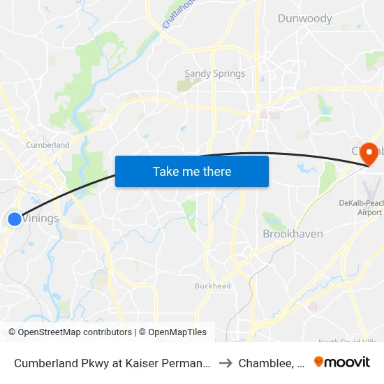 Cumberland Pkwy at Kaiser Permanente to Chamblee, GA map