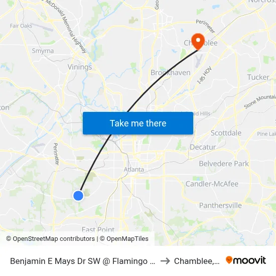 Benjamin E Mays Dr SW @ Flamingo Dr NW to Chamblee, GA map