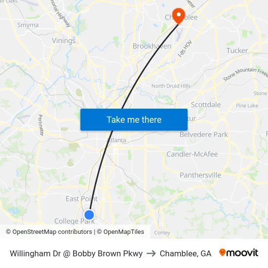 Willingham Dr @ Bobby Brown Pkwy to Chamblee, GA map