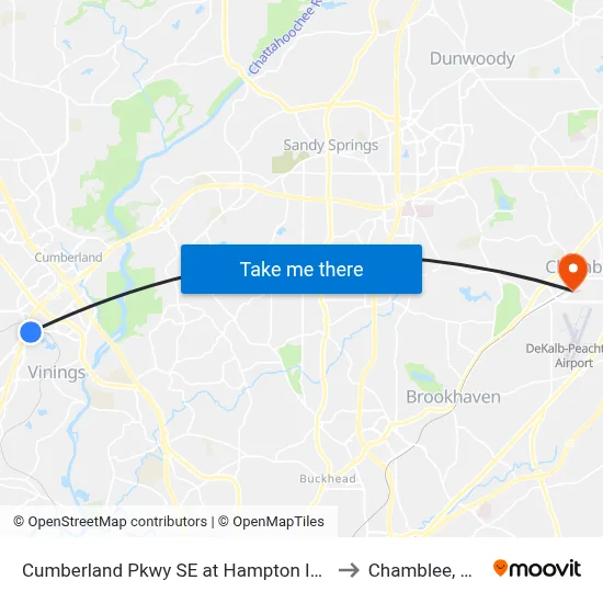 Cumberland Pkwy SE at Hampton Inn to Chamblee, GA map