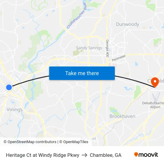 Heritage Ct at Windy Ridge Pkwy to Chamblee, GA map