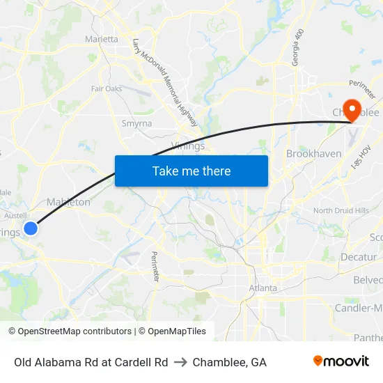 Old Alabama Rd at Cardell Rd to Chamblee, GA map