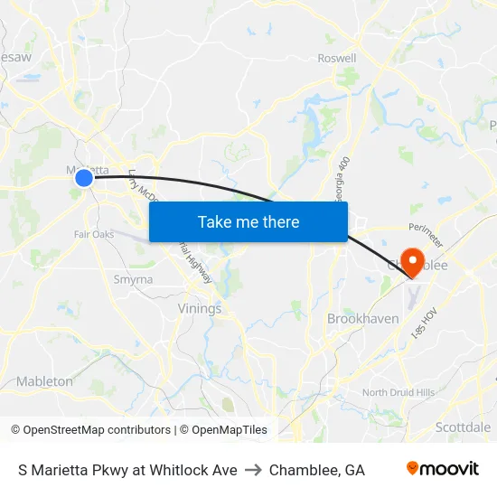 S Marietta Pkwy at Whitlock Ave to Chamblee, GA map