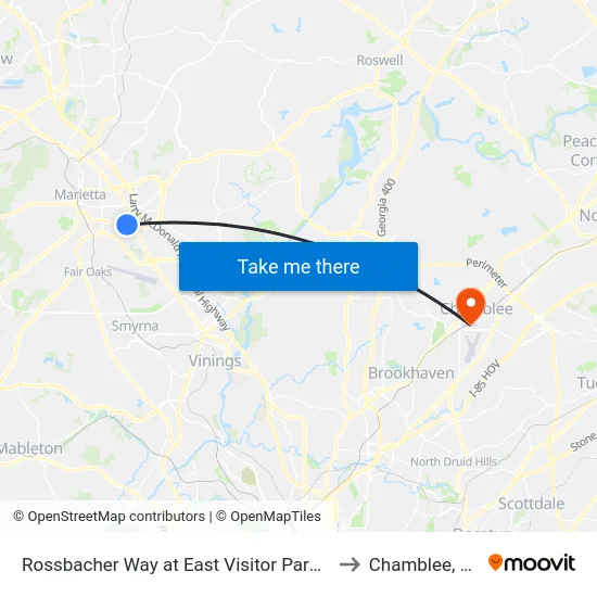 Rossbacher Way at East Visitor Parking to Chamblee, GA map