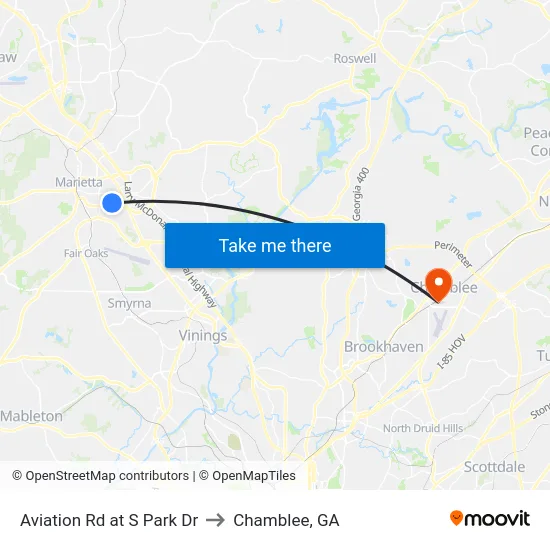 Aviation Rd at S Park Dr to Chamblee, GA map