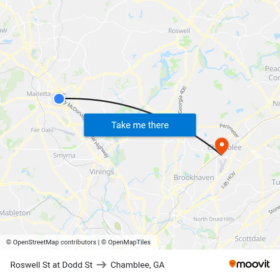 Roswell St at Dodd St to Chamblee, GA map