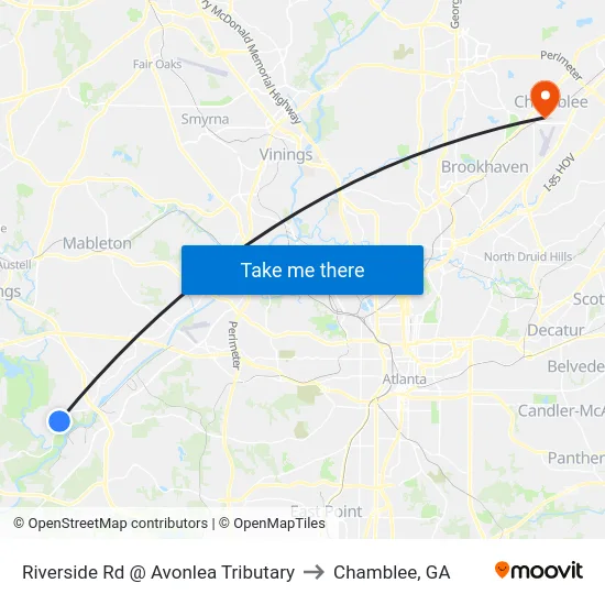 Riverside Rd @ Avonlea Tributary to Chamblee, GA map