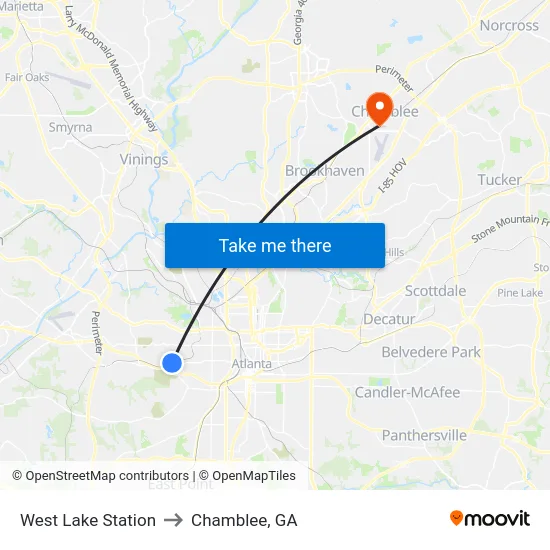 West Lake Station to Chamblee, GA map