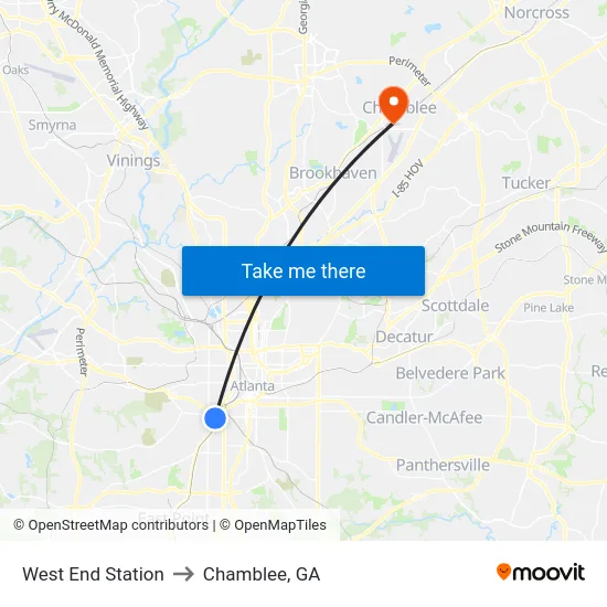 West End Station to Chamblee, GA map
