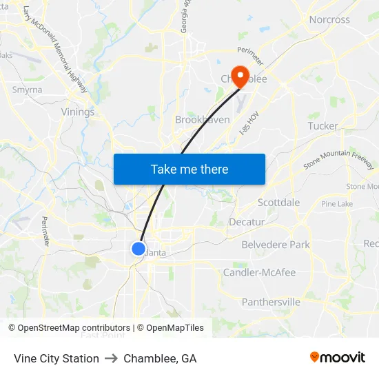 Vine City Station to Chamblee, GA map