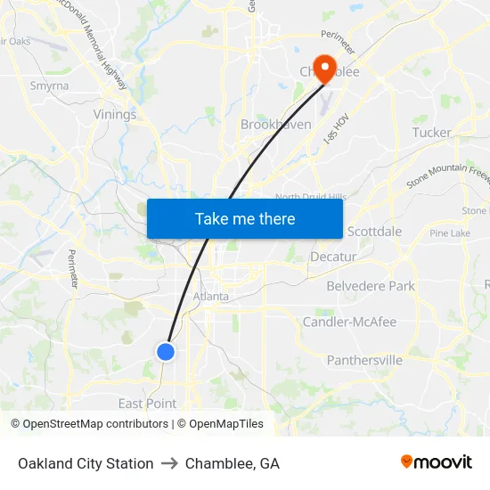 Oakland City Station to Chamblee, GA map