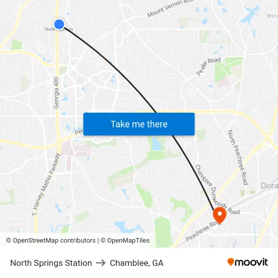 North Springs Station to Chamblee, GA map