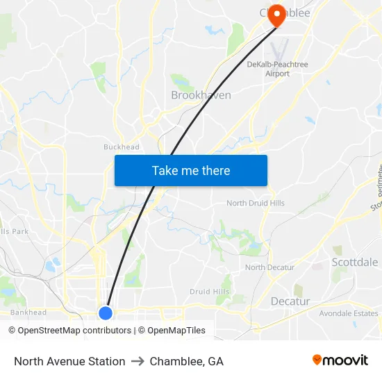North Avenue Station to Chamblee, GA map