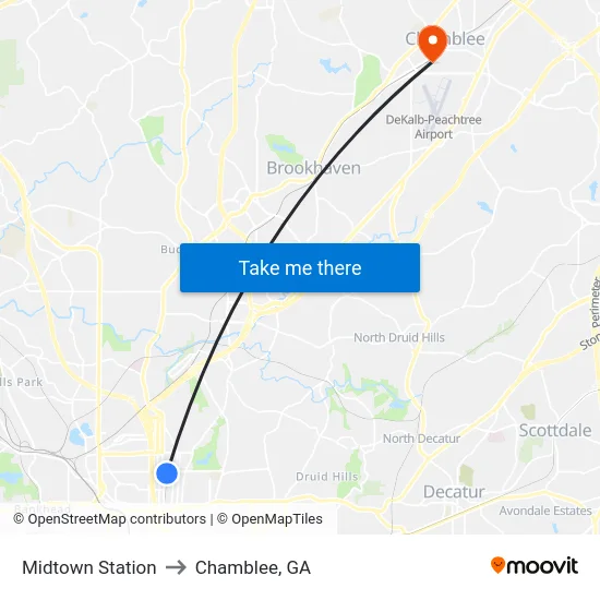 Midtown Station to Chamblee, GA map