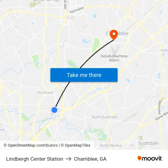 Lindbergh Center Station to Chamblee, GA map
