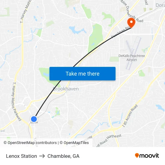 Lenox Station to Chamblee, GA map