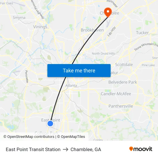 East Point Transit Station to Chamblee, GA map