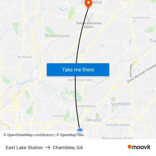 East Lake Station to Chamblee, GA map