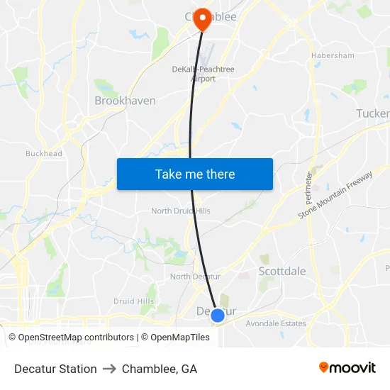 Decatur Station to Chamblee, GA map