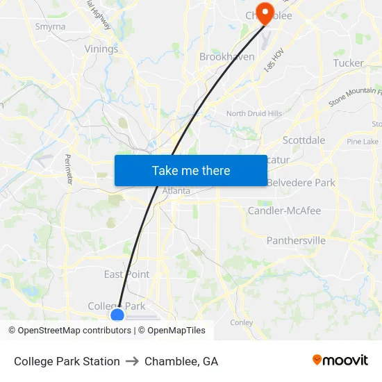 College Park Station to Chamblee, GA map