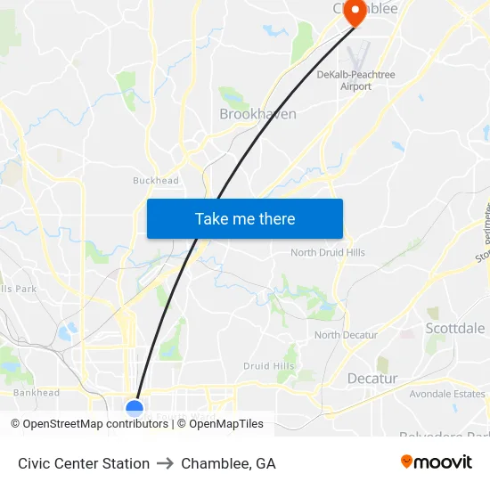 Civic Center Station to Chamblee, GA map
