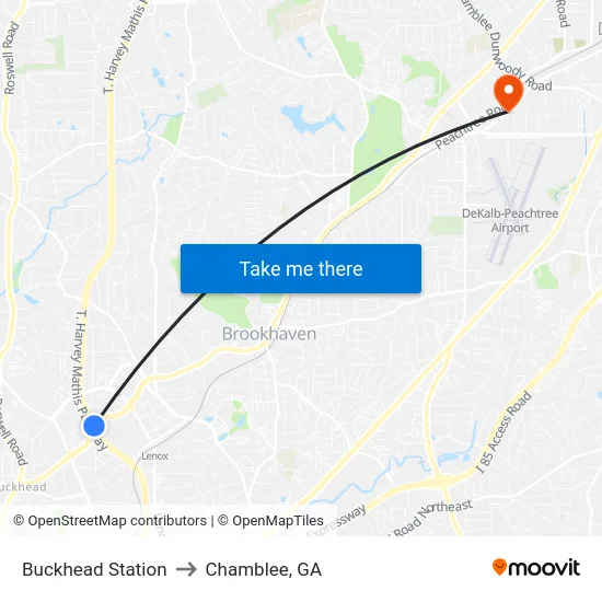 Buckhead Station to Chamblee, GA map