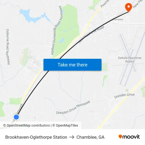 Brookhaven-Oglethorpe Station to Chamblee, GA map