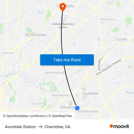 Avondale Station to Chamblee, GA map