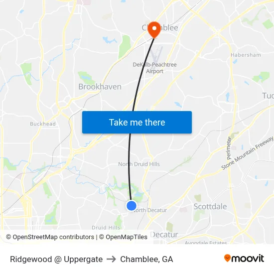 Ridgewood @ Uppergate to Chamblee, GA map